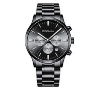 CRRJU Men's Multifunctional Chronograph Wristwatches,Stainsteel Steel Band Fashion Quartzuartz Waterproof Watch, black silver, luxury sport watches