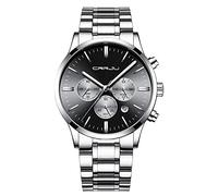 CRRJU Men's Six-pin Multifunctional Chronograph Wristwatches,Stainsteel Steel Band Waterproof Watch (Silver Black)