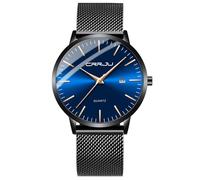 CRRJU Men's Watch Ultra Thin Waterproof Fashion Men Wrist Watches with Black Mesh Stainless Steel Strap Analog Quartz Business Wristwatch