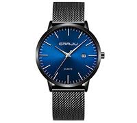 CRRJU Men's Watch Ultra Thin Waterproof Fashion Men Wrist Watches with Black Mesh Stainless Steel Strap Analog Quartz Business Wristwatch