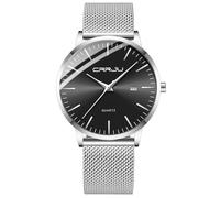 CRRJU Men's Watch Ultra Thin Waterproof Watch Men's Fashion with Black Stainless Steel Strap Mesh Analogue Quartz Business Men's Watches, silver black, Minimalist