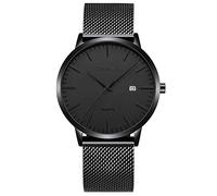 CRRJU Men's Watch Ultra Thin Waterproof Watch Men's Fashion with Black Stainless Steel Strap Mesh Analogue Quartz Business Men's Watches