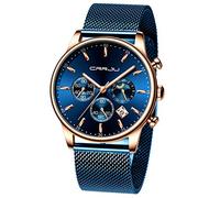 CRRJU Men's Watches Auto Date Chronograph Watch Men Sports Watches Waterproof 30M Full Steel Quartz with Mesh Strap