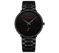 CRRJU Men's Watches Ultra Thin Black Minimalist Quartz with Stainless Steel and Gold Hands Watches for Men Classic Elegant Gift (red)