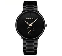 CRRJU Men's Watches Ultra Thin Black Minimalist Quartz with Stainless Steel and Gold Hands Watches for Men Classic Elegant Gift (Gold)