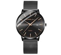 CRRJU Men's Watches Ultra Thin Fashion Elegent Men Wristwatches,7MM Stainsteel Steel Mesh Band Waterproof Watch, Black Rose, Ultra Thin