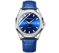 CRRJU Men's Watches Waterproof Watch Men's Black Leather Strap Analogue Quartz Luxury Business Men's Watch, blue, Classic