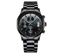 CRRJU Watch for Men Chronograph Business Men's Wrist Watch Auto Date Fashion Luxury Stainless Steel Analog Quartz Wristwatches (Black Black Blue)