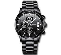 CRRJU Watch for Men Chronograph Business Men's Wrist Watches Auto Date Fashion Luxury Stainless Steel Analog Quartz Wristwatches (Black)