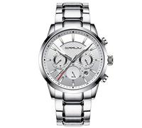 CRRJU Watches for Men,Chronograph Elegant Business Date Analog Quartz Watches with Stainless Steel Band Sliver White