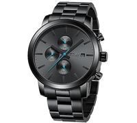 CRRJU Watches for Men Luxury Business Stainless Steel Waterproof Calendar Chronograph Analog Quartz Wristwatches, A BLACK BLUE, Classic