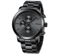 CRRJU Watches for Men Luxury Business Stainless Steel Waterproof Calendar Chronograph Analog Quartz Wristwatches, A BLACK GREY, Classic