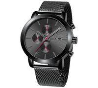 CRRJU Watches for Men Luxury Business Stainless Steel Waterproof Calendar Chronograph Analog Quartz Wristwatches, M-RED, Classic