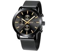 CRRJU Watches for Men Luxury Business Stainless Steel Waterproof Calendar Chronograph Analog Quartz Wristwatches, M black gold, Classic