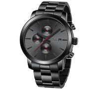 CRRJU Watches for Men Luxury Business Stainless Steel Waterproof Calendar Chronograph Analog Quartz Wristwatches, A BLACK RED, Classic