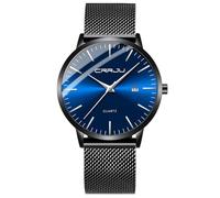 CRRJU Watches for Men Stainless Steel Watches Casual Waterproof Quartz Wrist Watch Men Unique Auto Date Window Black Blue Watches