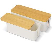CRROEL Cable Tidy Box, Large Cables management Set of 2 Organised Box with Ties Reusable Straps for Hiding Messy Wire 16''x 6.2''x 5.4'' and 12.6''x 5.3''x 5.1'', White