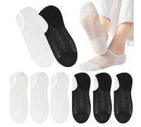 Crrynuo Womens No Show Mesh Socks, 6Pcs No-Slip Summer Breathable Invisible Liner Soft Breathable Non-Slip Ankle Stockings Boat Socks for Sneaker Loafers