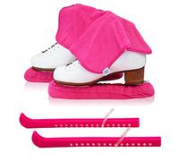 CRS Cross Ice Skate Guards, Soakers & Towel Gift Set -One Piece Guard Set Design with Soft Skate Blade Covers & Towel (Adjustable Pair of Guards-no Assembly Required) (Power Pink, Large)