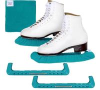 CRS Cross Ice Skate Protector, Soaker and Towel Gift Set, Essential Figure Skating Hard Protector and Soft Blade Cover, Accessory for Figure Skating or Hockey (Triple Teal, Medium)