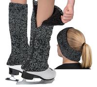 CRS Cross Leg Warmers and Headband Set for Figure Skating. Zipper Easy On/Off. Warm Knit Fleece Lined, Black/White - Long, Long