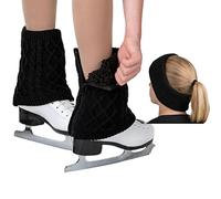 CRS Cross Leg Warmers and Headband Set for Figure Skating. Zipper Easy On/Off. Warm Knit Fleece Lined, Black - Short, Short