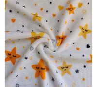CRS Fur Fabrics Double Sided Supersoft Cuddle Fleece Fabric Material Happy Stars ON White, 1Mtr 150cmx100cm, Polyester, Multi-Colour