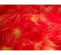 CRS Fur Fabrics LONG Pile Fun Faux Fur Fabric Material RED & YELLOW MIX