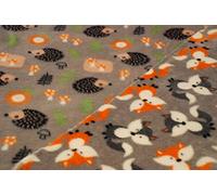 CRS VENDOR LTD. LUXURY Reversible Cuddle Soft Fleece Fabric Material - GREY HEDGEHOG FOXES