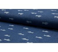 CRS VENDOR LTD. Printed Cotton Denim Stretch Fabric Material - Fish Blue