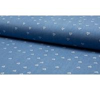 CRS VENDOR LTD. Printed Cotton Denim Stretch Fabric Material - Hearts LT Blue