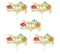 Crseniny 12 PCS Happy Thanksgiving Cupcake Toppers,with Glitter Maple Leaf Pumpkin Fall Theme Cupcake Picks,Happy Friends giving Party/Fall Harvest Thanksgiving Day Theme Birthday Party Supplies