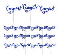 Crseniny 24 Pcs Congrats Cupcake Toppers,Royal Blue Glitter Celebration Cupcake Toppers,Congrats Grad/Birthday/Wedding/Anniversary/Engagement/Retirement/Graduation Party Decoration Supplies