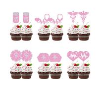 Crseniny 24 Pcs Nurse Cupcake Toppers，Nursing School Graduation Cupcake Picks，Medical Rn Themed Electrocardiogram Medicine Chest Cake Decorations，Medical Rn Nurse Grad Themed Birthday Party Supplies