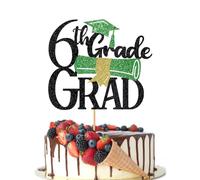 Crseniny 6th Grade Grad Cake Topper，Straight Outta 6th Grade Cake Topper,2026 Grad Cake Decorations,Boys Girl Sixth Grade Graduation Party Decoration Supplies Black Green Glitter