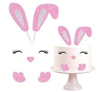 Crseniny Easter Bunny Happy Birthday Cake Topper,Bunny Ears Set Cake Decorations,Rabbit Birthday Cake Topper, Baby Shower,Birthday Party Easter Party Decoration Supplies