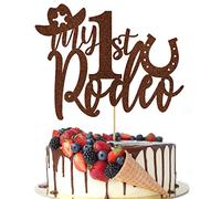 Crseniny My 1st Rodeo Cake Topper, First Birthday Cake topper,Western Little Cowboy Theme Birthday Party Cake Decorations Brown Glitter