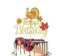 Crseniny Pumpkin Happy Birthday Thanksgiving Cake Topper，Autumn Fall Harvest Maple Leaves Pumpkin Turkey Birthday Themed Baby Shower, Holiday Friends Party Thanksgiving Day Decorations