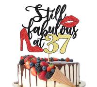 Crseniny Still Fabulous at 37 Cake Topper,Happy 37th Birthday Cake Topper,Queen High heels Big Red lips Cake Topper,Women 37th Birthday Party Cake Decorations