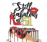 Crseniny Still Fabulous at 51 Cake Topper,Happy 51st Birthday Queen High heels Big Red lips Cake Topper,Women 51st Birthday Party Cake Decorations