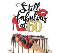 Crseniny Still Fabulous at 60 Cake Topper,Happy 60th Birthday Cake Topper,Queen High heels Big Red lips Cake Topper,Women 60th Birthday Party Cake Decorations