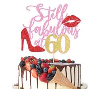 Crseniny Still Fabulous at 60 Cake Topper,Stepping Into 60,Happy 60th Birthday Cake Topper,Queen High heels Big Red lips Cake Topper,Women 60th Birthday Party Cake Decorations Pink