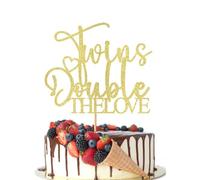 Crseniny Twins Double The Love Cake Topper,Twice Blessed Cake Topper,Twins Baby Shower/Twins Birthday/Engagement/Wedding Party Supplies Gold Glitter