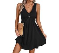 Crsiphee Women Sexy Ruched Mini Dress Sleeveless V Neck Ruffle Dresses A Line Button Front Summer Sundress for Date Night Vacation and Going Out 2026 Black XL