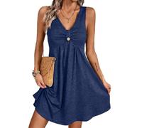 Crsiphee Women Sexy Ruched Mini Dress Sleeveless V Neck Ruffle Dresses A Line Button Front Summer Sundress for Date Night Vacation and Going Out 2026 Blue XL