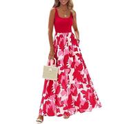 Crsiphee Women Summer Dresses Boho Floral Maxi Dress Sleeveless Tank Flowy Beach Dresses Long Sundress for Vacation Resort and Cruise Wear 2026 Red M