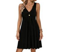 Crsiphee Women Summer Dresses Sexy Ruched Mini Dress Sleeveless V Neck Ruffle Dresses A Line Button Front Sundress for Date Night Vacation and Going Out 2026 Black XXL