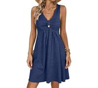 Crsiphee Women Summer Dresses Sexy Ruched Mini Dress Sleeveless V Neck Ruffle Dresses A Line Button Front Sundress for Date Night Vacation and Going Out 2026 Blue XL