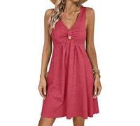 Crsiphee Women Summer Dresses Sexy Ruched Mini Dress Sleeveless V Neck Ruffle Dresses A Line Button Front Sundress for Date Night Vacation and Going Out 2026 Pink M