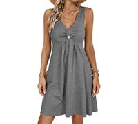 Crsiphee Women Summer Dresses Sexy Ruched Mini Dress Sleeveless V Neck Ruffle Dresses A Line Button Front Sundress for Date Night Vacation and Going Out 2026 Grey S